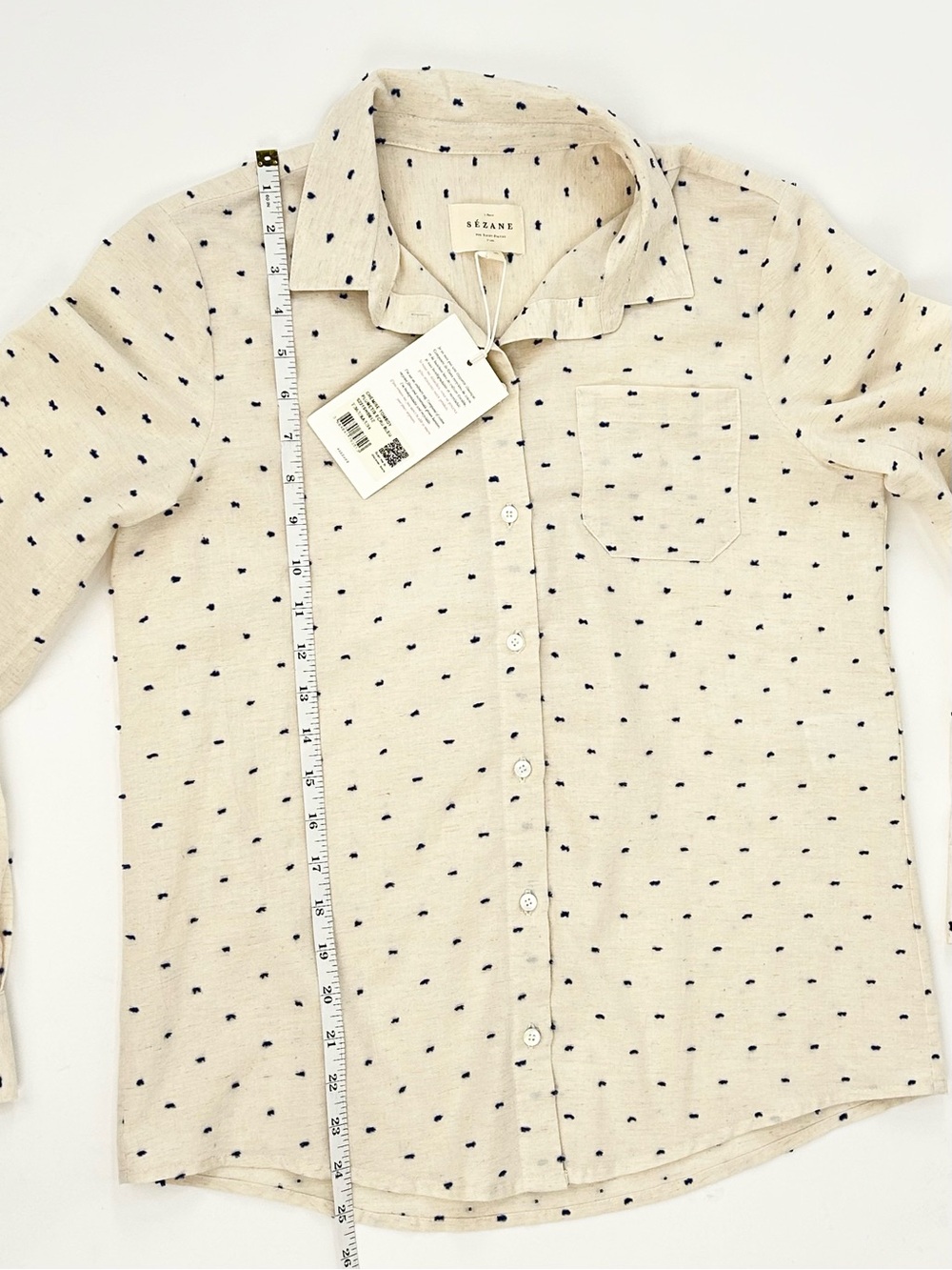 Sézane Tomboy Shirt Ecru Navy Plumetis Cotton Linen NWT 36/US 4 - Picture 9 of 11